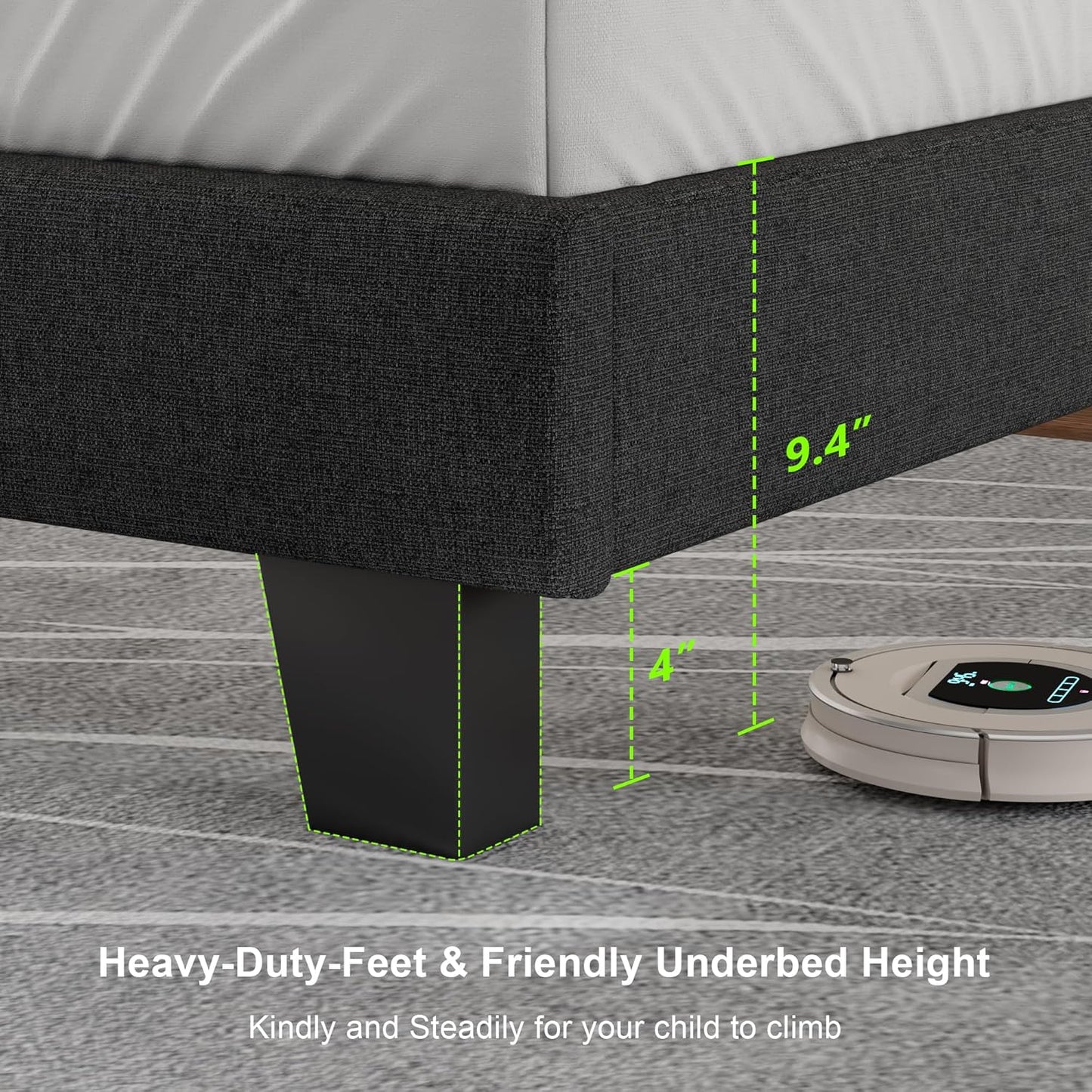 Feonase Full Size Platform Bed Frame with Button Tufted Headboard, Upholstered Linen Bed with Wooden Slats Support, No Box Spring Needed, Easy Assembly, Noise-Free, Dark Grey