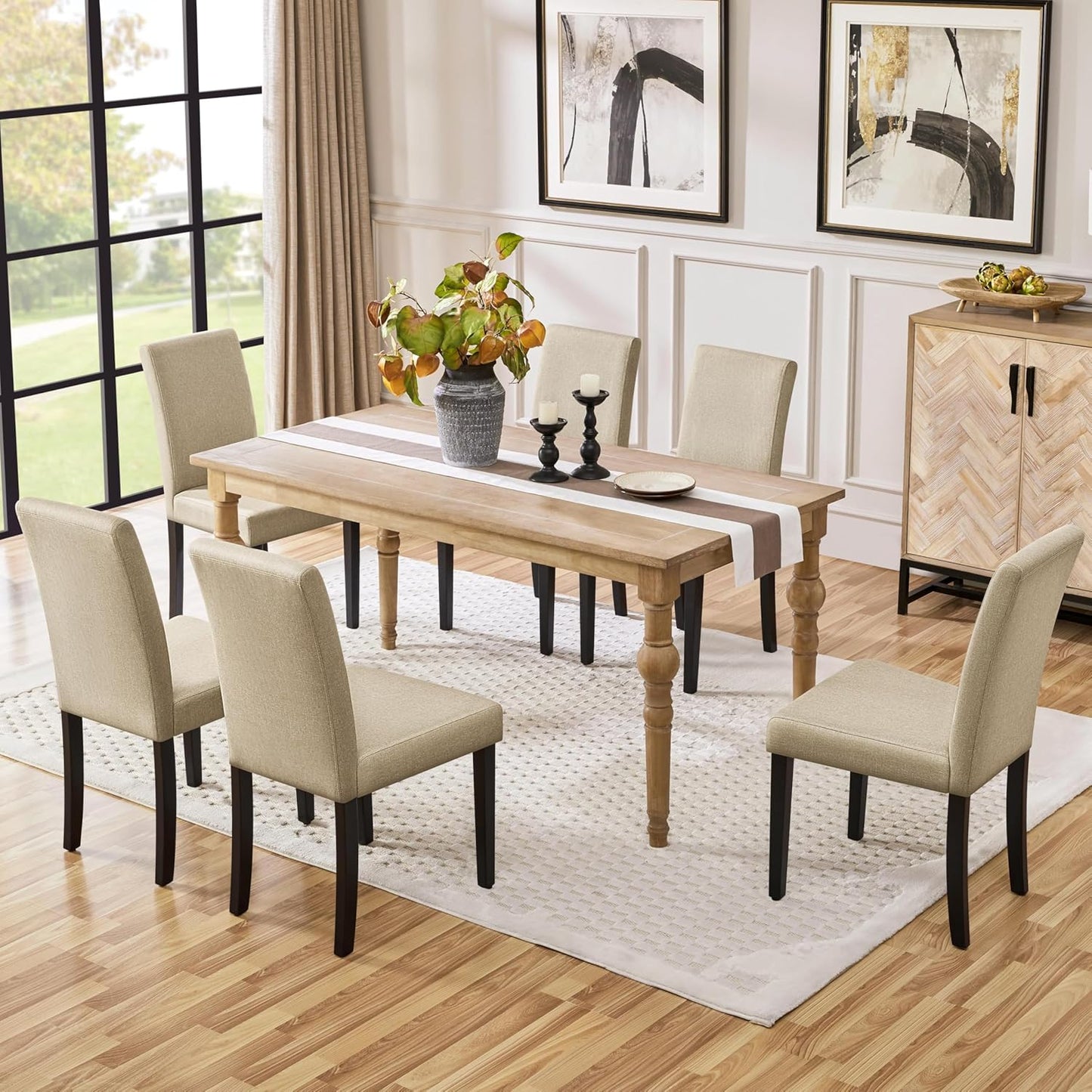 Yaheetech Dining Chairs Set of 6 Fabric Upholstered Parson Kitchen Chairs with Padded Seat and Solid Wood Legs for Dining Room/Restaurant, Khaki