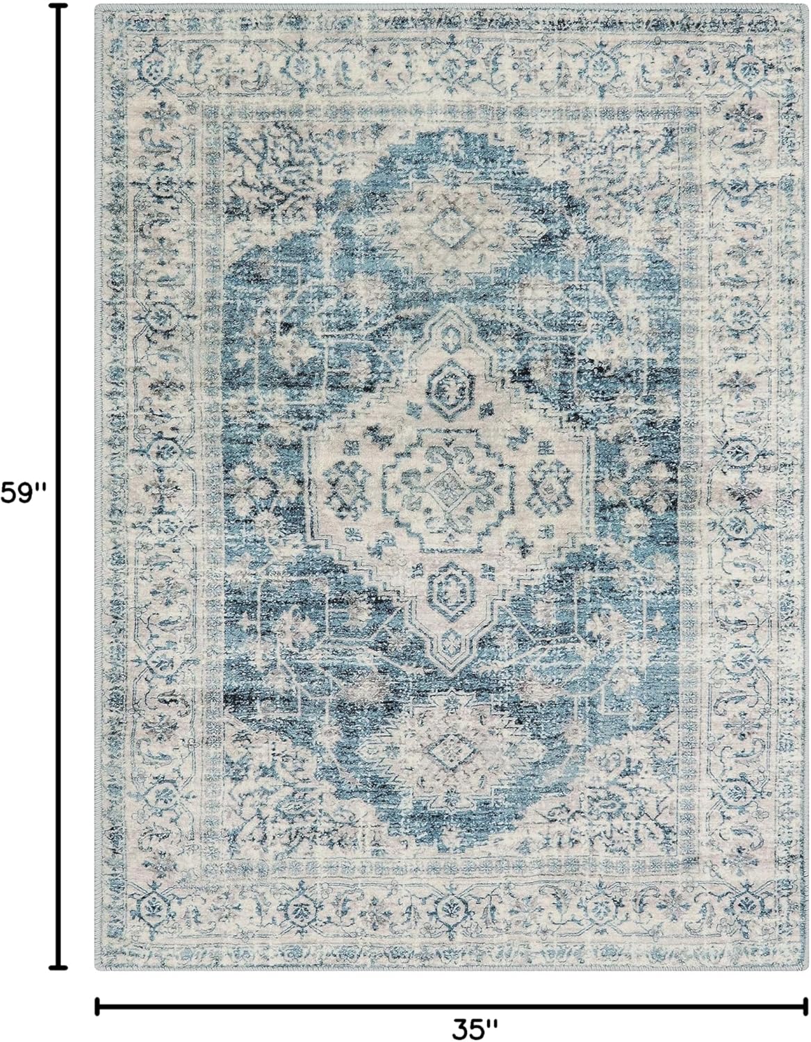 Lahome Oriental Area Rug, 3x5 Washable Rugs for Living Room Non Slip Entry Mat, Vintage Soft Pet Friendly Throw Carpet for Entryway Bedroom Dinning Room, Blue