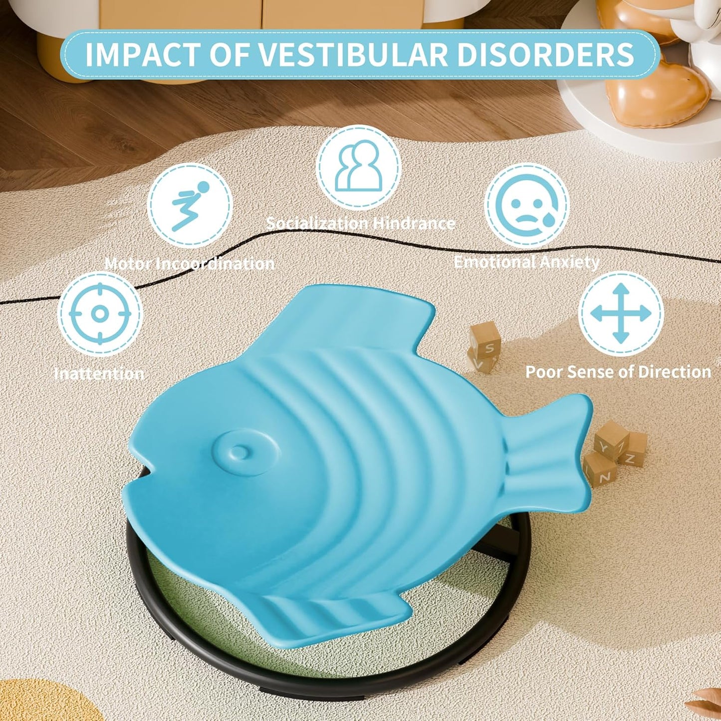 Spinning Chair for Autistic Kids, Autism Sensory Spinning Chair, Sensory Chair for ADHD Children, Sit and Spin Training Body Coordination, Upgraded Light Blue Flying Fish Shape