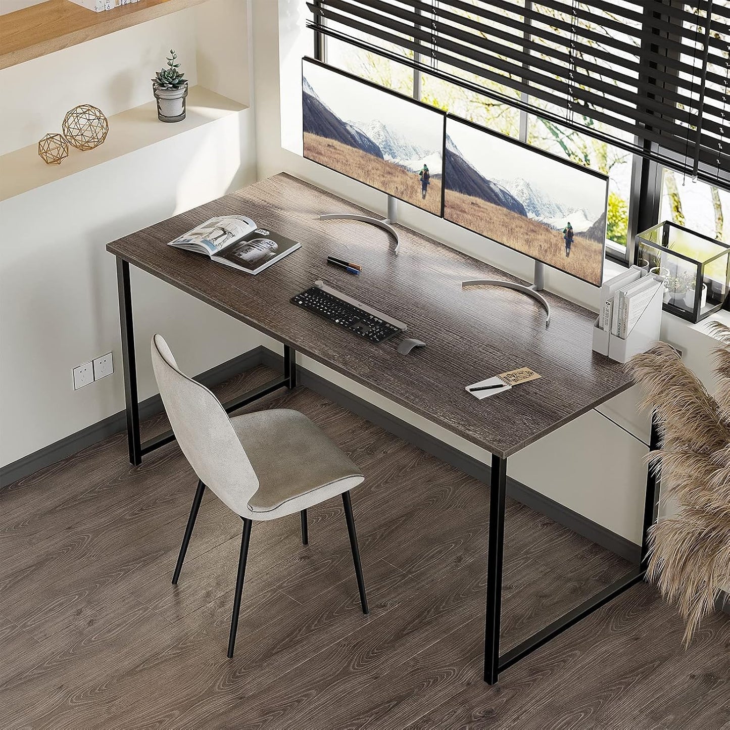 Coleshome 55 Inch Computer Desk, Modern Simple Style Desk for Home Office, Study Student Writing Desk,Grey Oak