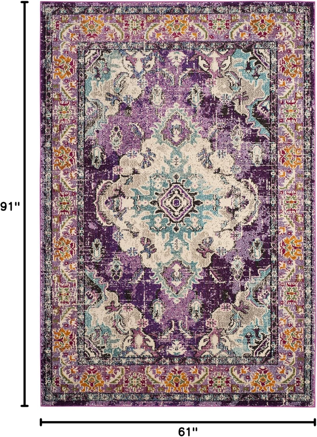 SAFAVIEH Monaco Collection Area Rug - 5'1" x 7'7", Violet & Light Blue, Boho Chic Medallion Distressed Design, Non-Shedding & Easy Care, Ideal for High Traffic Areas in Living Room, Bedroom (MNC243L)