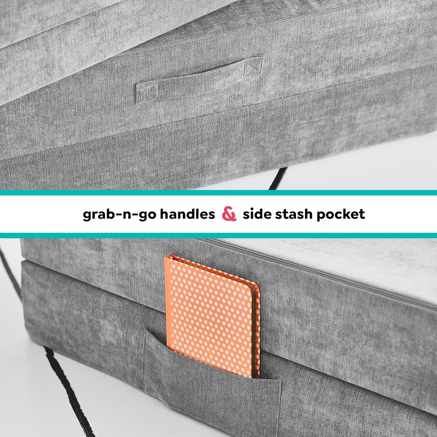 Yourigami Kids and Toddler Play Couch, Convertible Folding Sofa, Durable Foam Modular Design, Mountain Gray