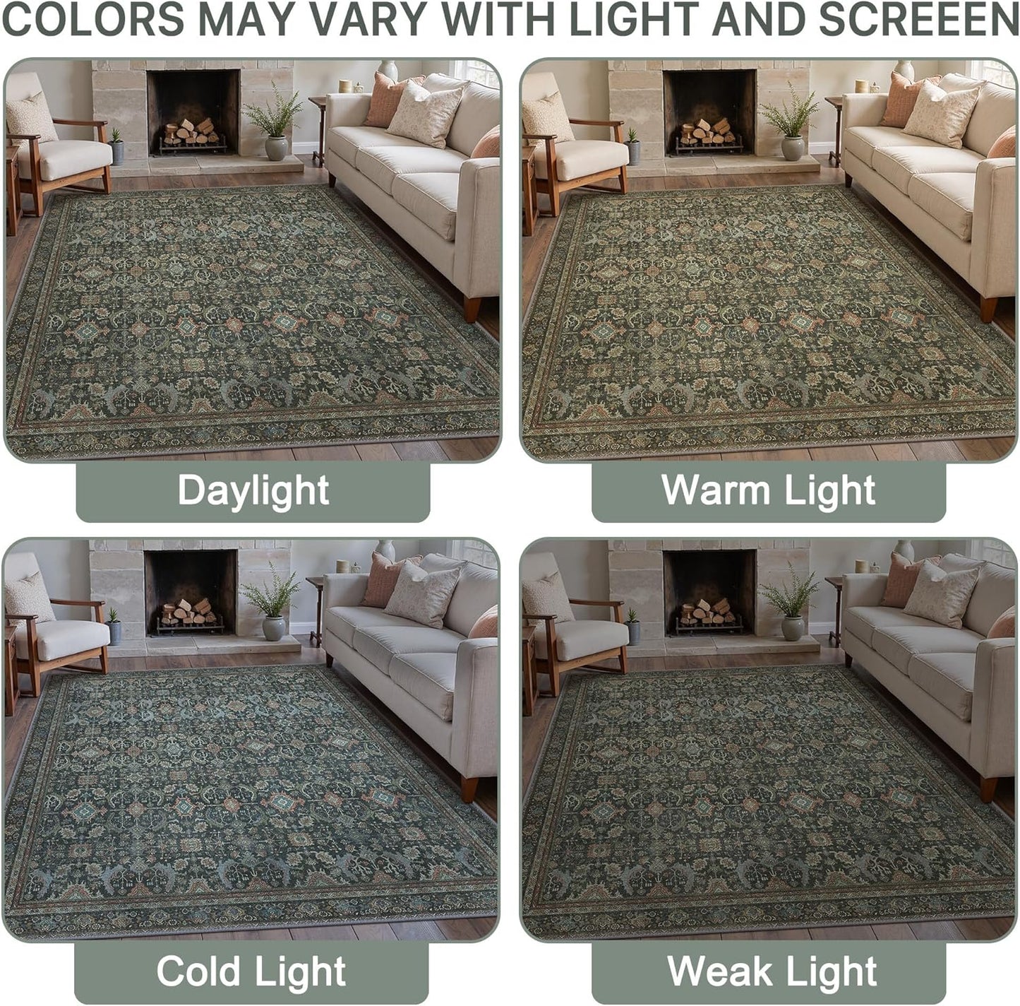 9X12 Area Rugs Machine Washable Rugs for Living Room, Vintage Boho Large Rugs for Bedroom Dining Room, Non Slip Indoor Soft Distressed Lightweight Thin Low Pile Carpet, Black