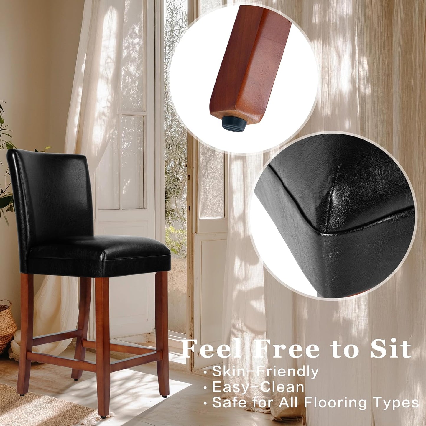 Homepop Home Decor | Classic Counter Height Bar Stools | 29 Inch Bar Stools | Decorative Home Furniture (Black) Single Pack