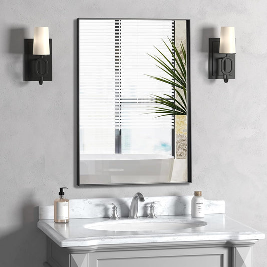 20x30 Inch Black Bathroom Mirror, Copper-Free Mirror, Aluminum Alloy Frame Vanity Mirror, Rectangle Wall Mounted Mirror, Modern Mirror for Bedroom/Living Room/Porch Horizontal or Vertical