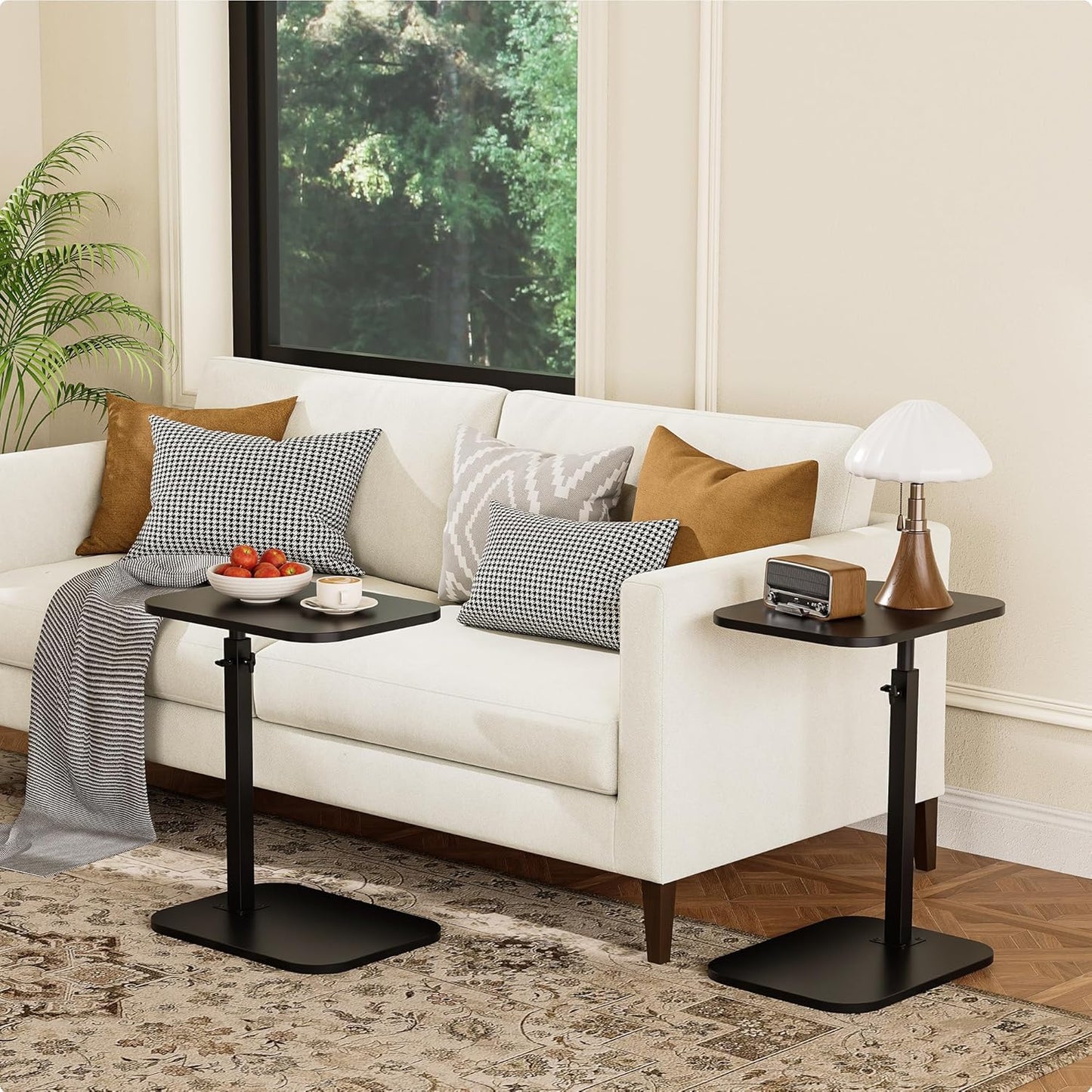 C Shaped End Table, Adjustable Height Couch Side Table, Horizontal 360°Swivel Small Couch Side Tables That Slide Under, C Shaped End Table TV Tray Table for Couch(Black)