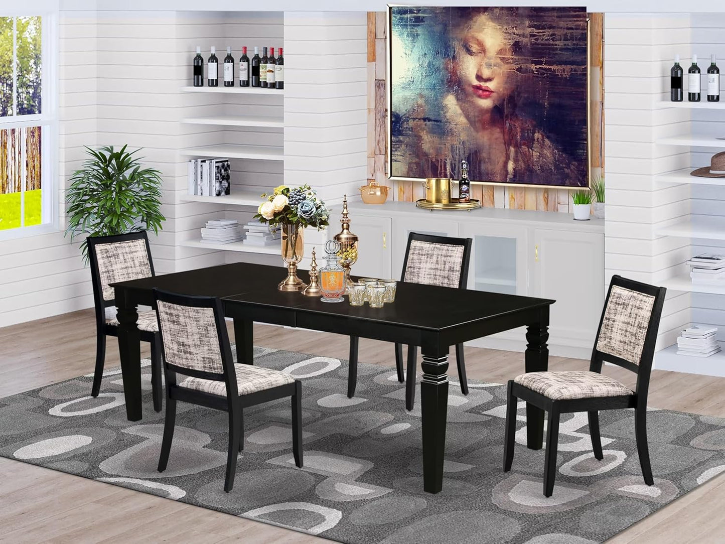 East West Furniture LGX25-BLK-30 -5 Piece Dining Set Includes a Rectangular Kitchen Table with Black Tabletop and 4 Stackable Polyester Fabric Chairs, Black
