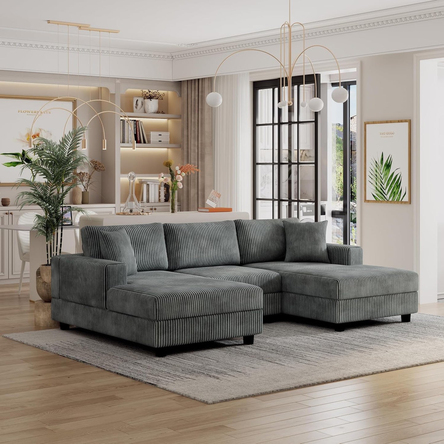 99" Symmetrical U Shaped Reversible Modular Sectional Sofa, Convertible Sofa Lounger Couch with Double Chaise Lounge and Thickness Cushions, Extra Wide Seat Couch w/Headrest