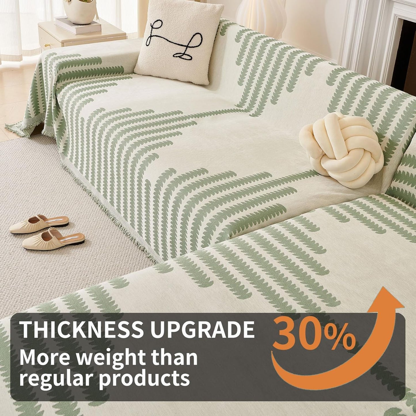 HAOMAIJIA Boho Sofa Covers Couch Covers for 3 Cushion Couch Sofa Pet Friendly Soft Thick Non Slip Couch Cover for Dogs Washable Sectional Couch Covers L Shape Furniture Protector (Green, 71"x134")