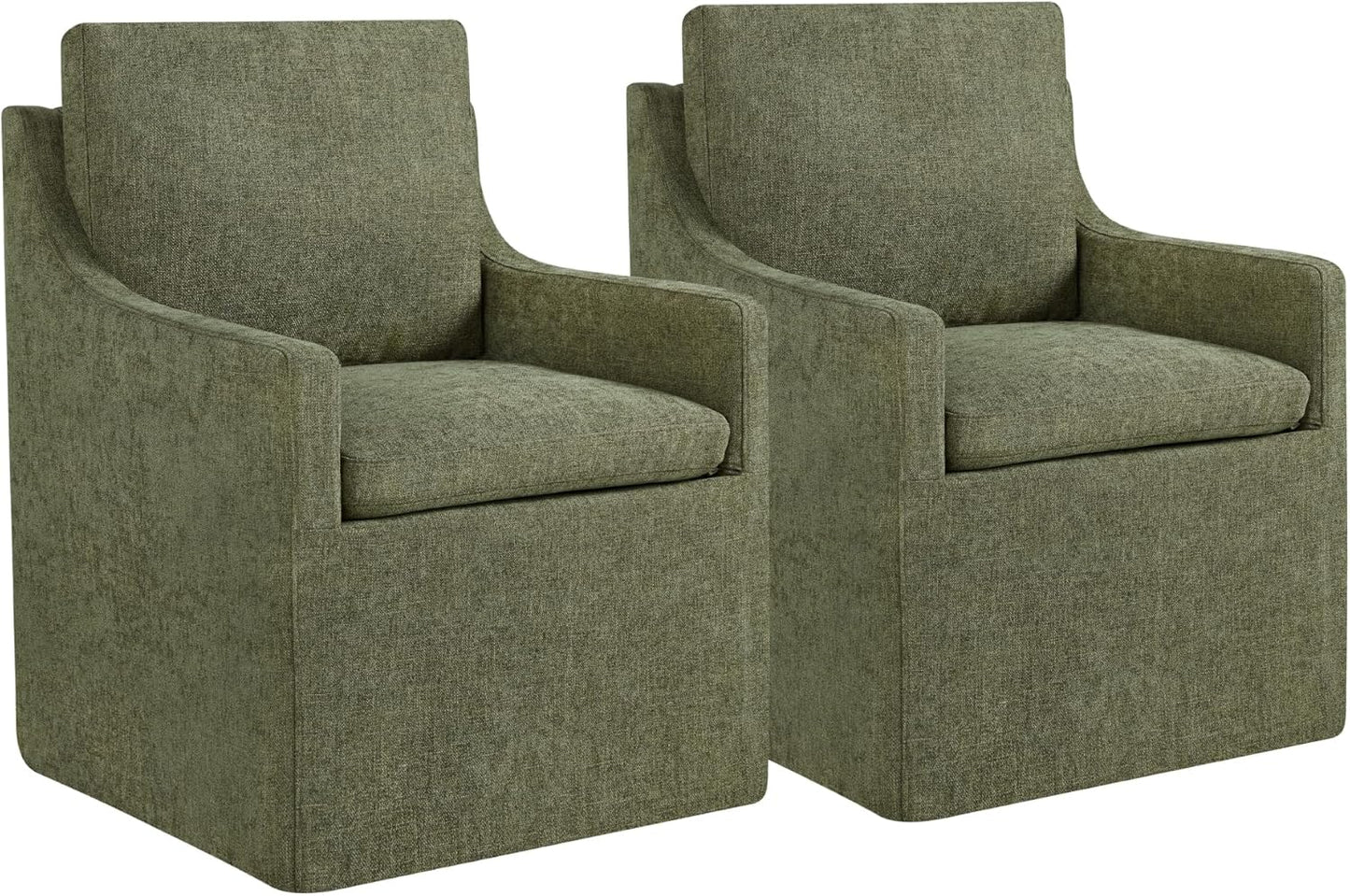 Upholstered Dining Chairs with Casters Easy Assembly Modern Accent Armchair with Rollers for Diningroom Bedroom Livingroom Reading Room,Green,2 Boxs