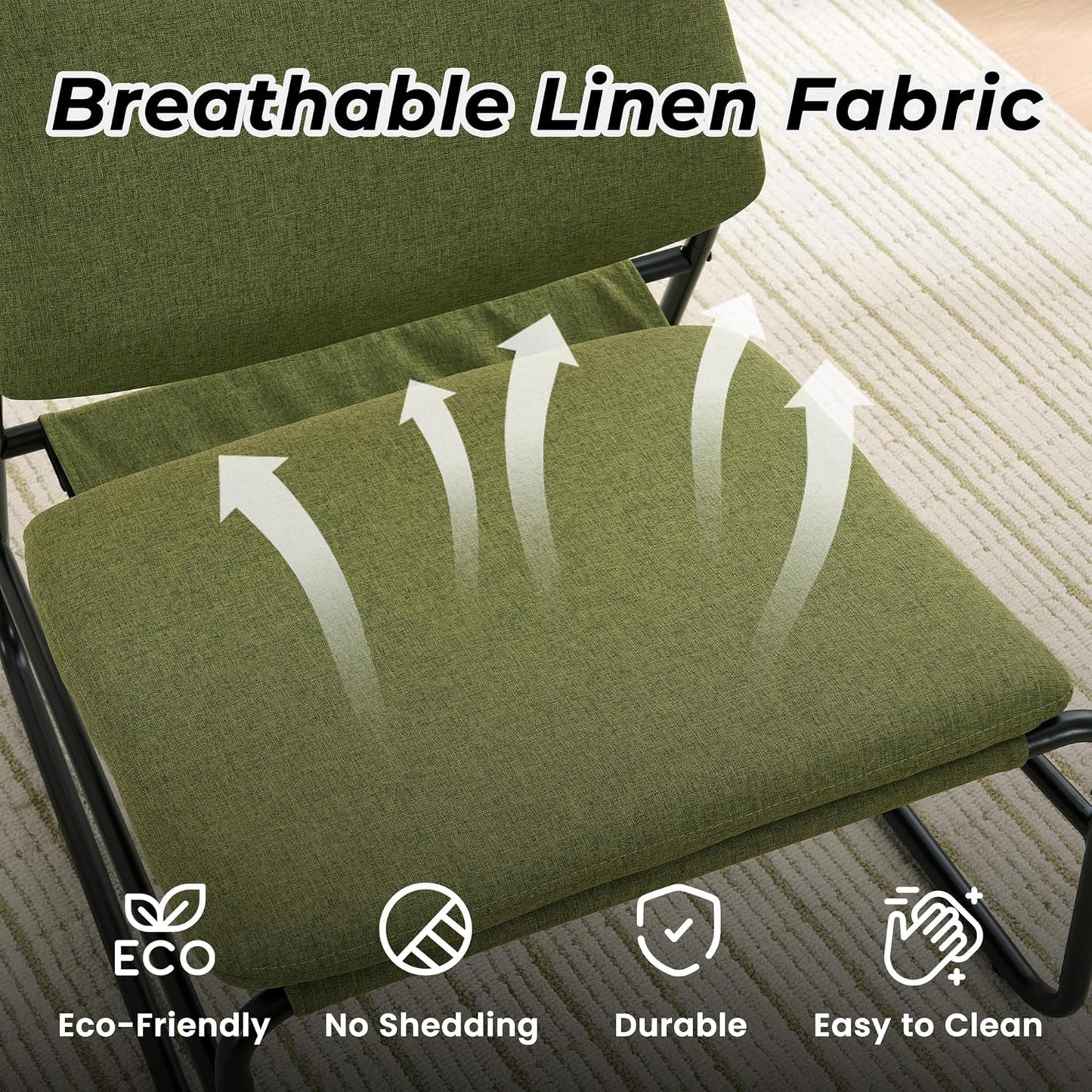 DAICO Modern Accent Chair Comfy Living Room Chair Armless Sling Accent Chairs Upholstered Side Sitting Chairs with Metal Frame for Office Reception Reading Bedroom Waiting Room, Green