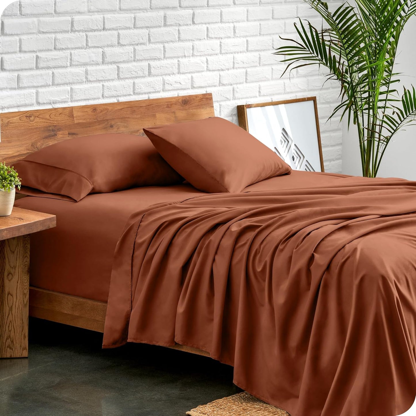 Bare Home Twin XL Sheet Set - 1800 Ultra-Soft Microfiber Twin Extra Long Sheets - Double Brushed - Deep Pockets - Easy Fit - Extra Soft - 3 Piece Set - Bed Sheets & Pillowcases (Twin XL, Terracotta)