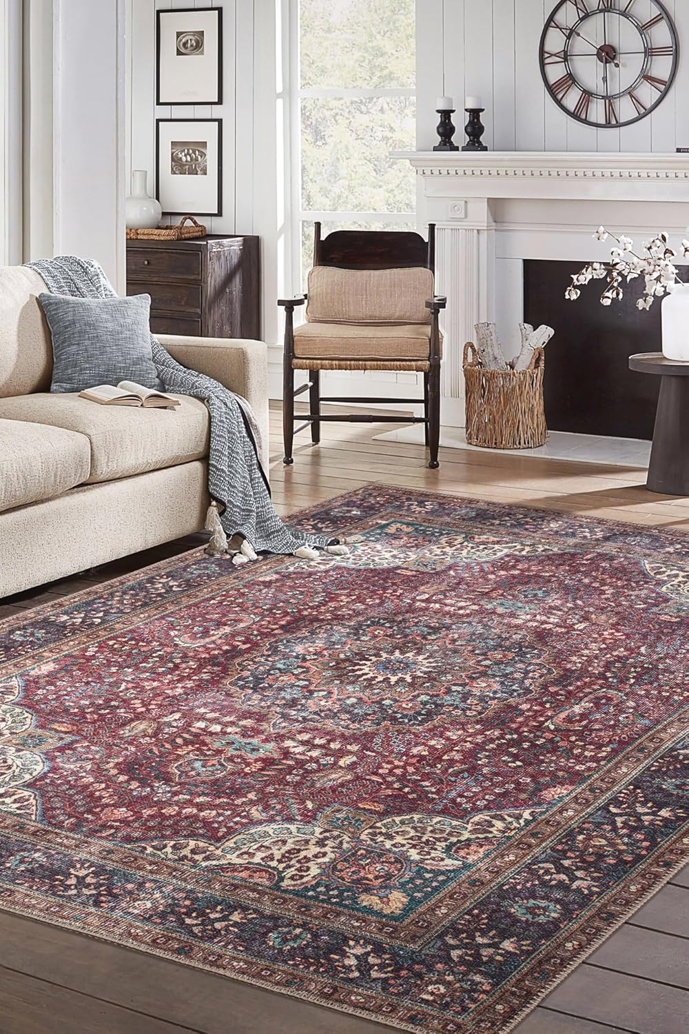 Keen Home Design 9x12 Rug - Machine Washable Area Rug with Non-Slip Backing, Ideal for Living Room, Dining Room, Bedroom - Vintage, Easy Clean, Durable, Low Pile Rug - (9' x 12')
