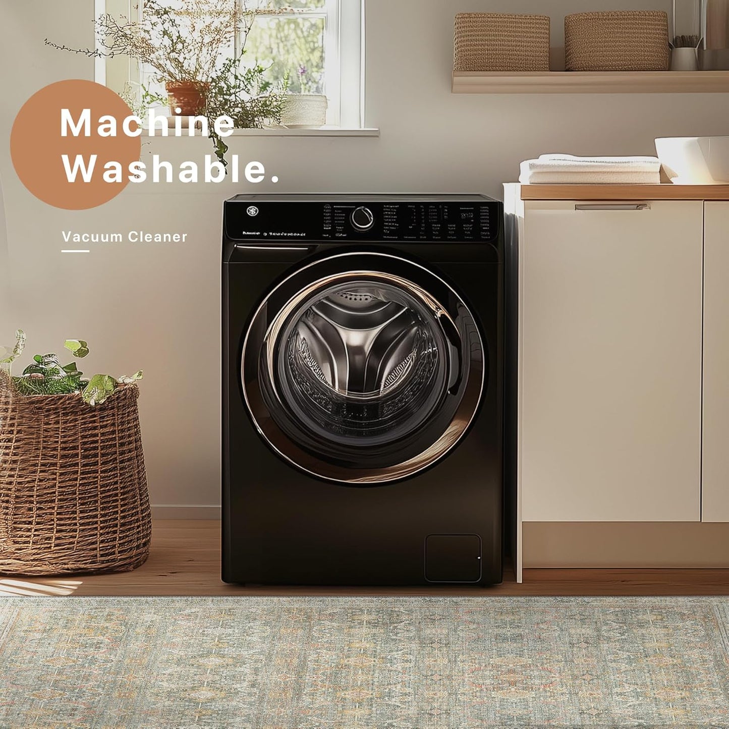 8X10 Area Rugs Machine Washable Rugs for Living Room, Vintage Boho Large Rugs for Bedroom Dining Room, Non Slip Indoor Soft Distressed Lightweight Thin Low Pile Carpet, Turmeric