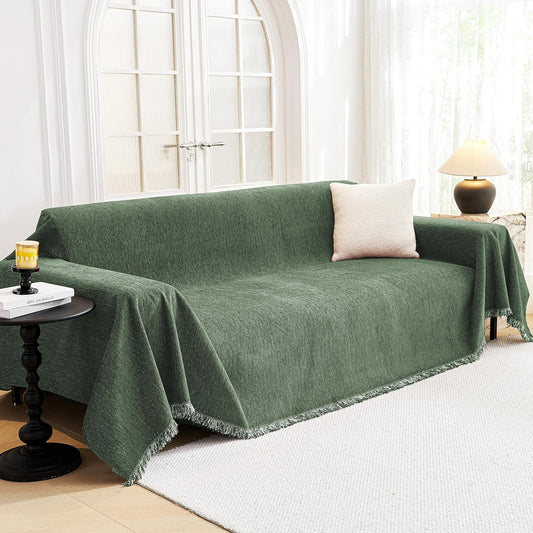 MYSKY HOME Oversized Sofa Covers Couch Covers for 3 Cushion Couch Sofa Pet Friendly, L Shaped Couch Cover Sectional Couch Cover Non Slip Furniture Protector for Kids, 91"x150", Moss Green