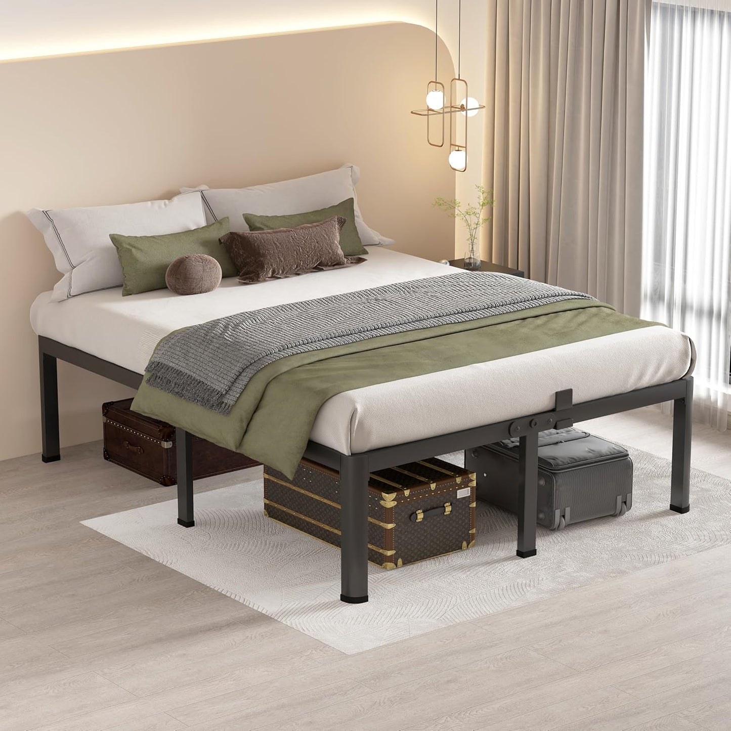 MAF 20 Inch King Size Bed Frame with Round Corner Legs Mattress Slide Stopper No Box Spring Needed Heavy Duty Metal Platform Bed Frames Under-Bed Storage Space, 3000 LBS Steel Slats Support