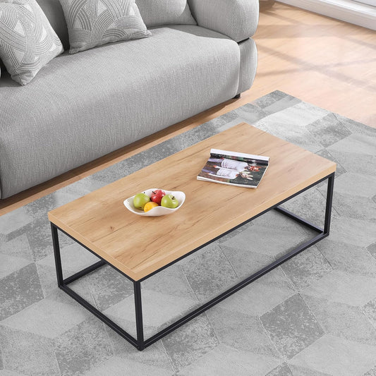 CENSI 47-Inch Natural Oak Accent Coffee Table/Center Table for Living Room, Rectangle Modern Industrial Style,Wood and Metal, Max.Loading 220 lbs. (White Oak)