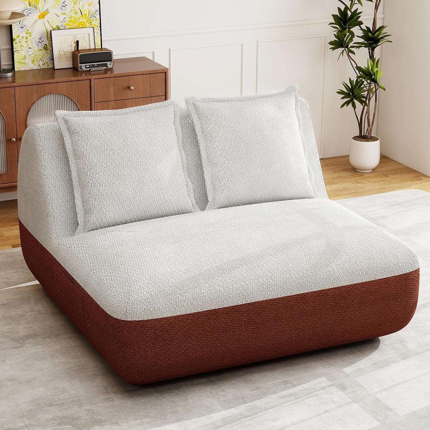Hobestluk Small Sofa Couch Lounge Sofa Chair for Living Room, Comfy Memory Foam Couch, Mini Sofa with Side Pocket for Living Room, Bedroom (Terracotta+Beige)