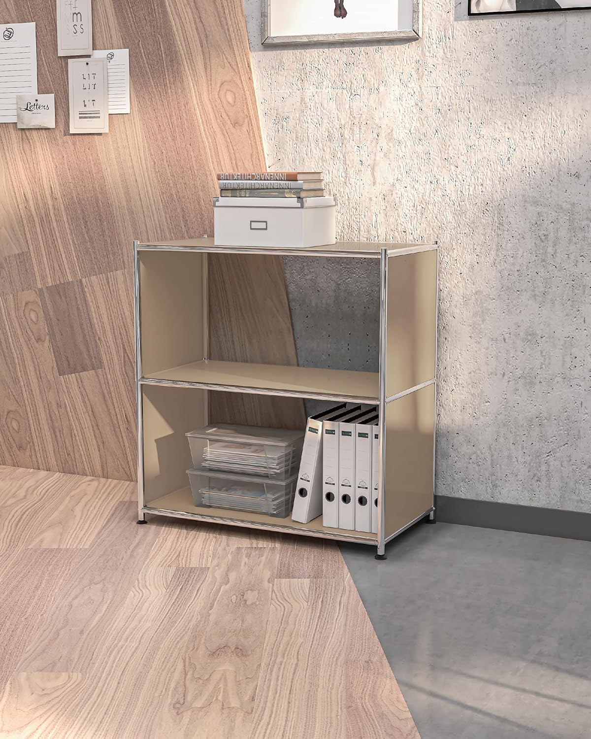 32-Inch 2-Tier Metal Bookcase, Open Shelf Storage Organizer for Living Room, Bedroom, Side Table or Nightstand Use, Modern DIY Assembly, Taupe