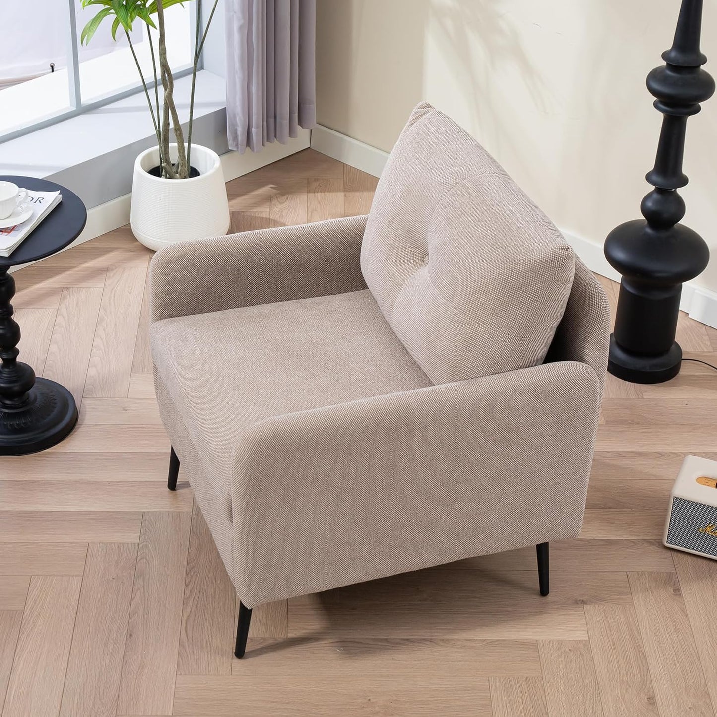 Ball & Cast Accent Chair with Metal Black Legs,Comfy Chenille Club Fabric Armchair,Single Sofa Chair for Living Room Bedroom,Dining Accent for Bedroom,Office,Coffee