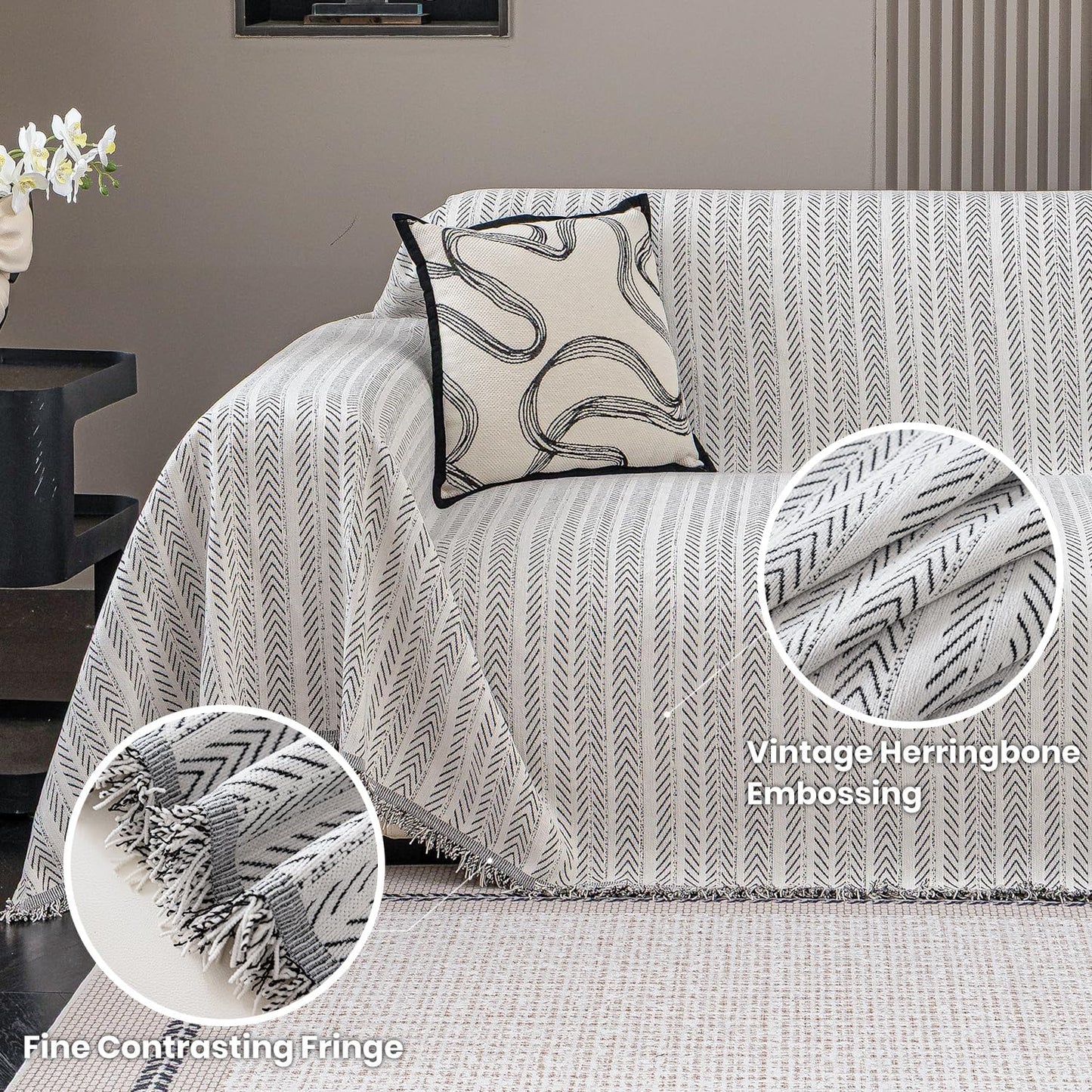 Nobildonna Sofa Cover Washable Soft Thicken Chenille Couch Cover with Tassel,Waterproof Sofa Slipcover for 3-4 Cushion Couch,Sectional Sofa,L-Shaped Furniture Protector Pet-Friendly,Beige 71"x150"