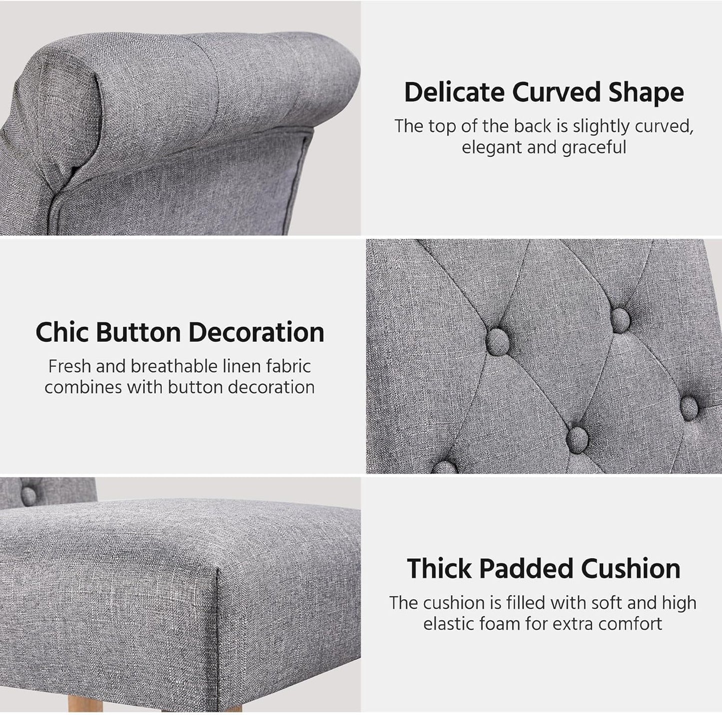 Yaheetech Dining Chairs Set of 2 Fabric Upholstered Dining Room Chairs with Button Tufted High Back and Solid Wood Legs for Kitchen/Living Room/Restaurant, Modern Style, Dark Gray