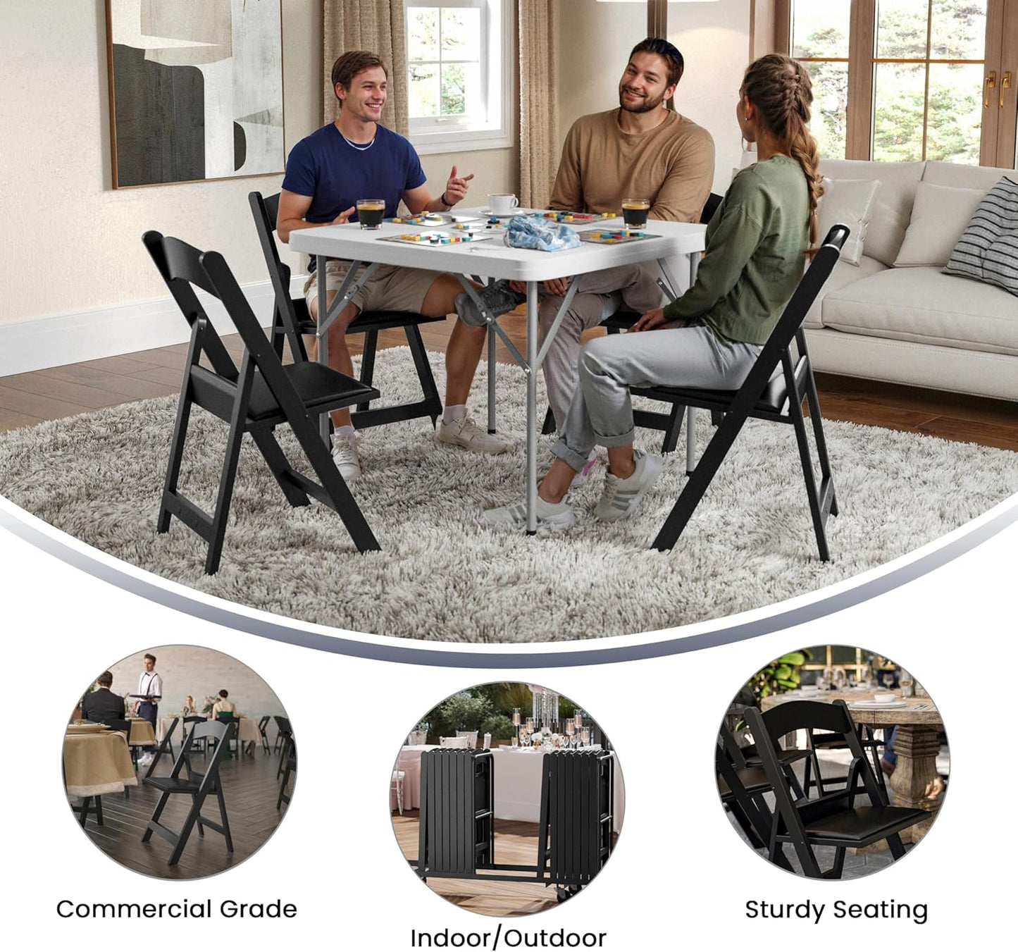 Flash Furniture Hercules Series Folding Chair - Black Resin - 2 Pack 800LB Weight Capacity Comfortable Event Chair - Light Weight Folding Chair