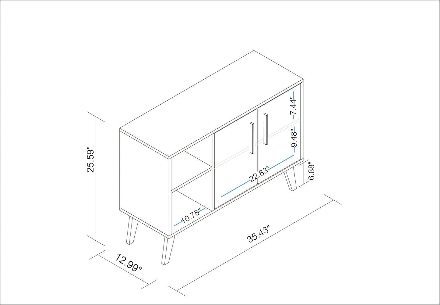 Manhattan Comfort Amsterdam Mid Century Modern Sideboard with 2 Open Cubby Spaces & 2 Concealed Shelves, Versatile and Functional Buffet Cabinet, Media Console for 32'' TV, Matte White