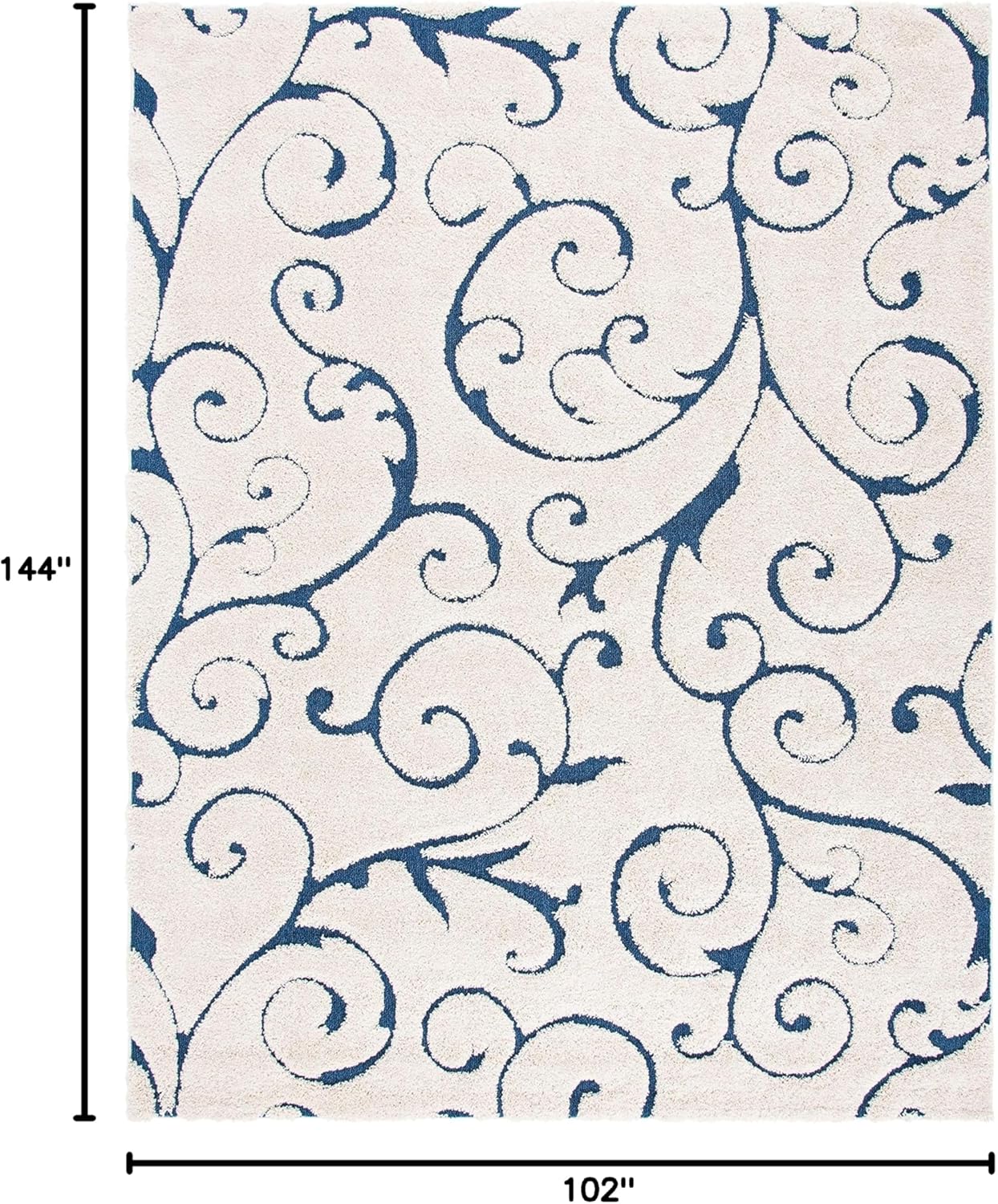 SAFAVIEH Florida Shag Collection Area Rug - 8'6" x 12', Cream & Blue, Scroll Design, Non-Shedding & Easy Care, 1.2-inch Thick Ideal for High Traffic Areas in Living Room, Bedroom (SG455-1165)