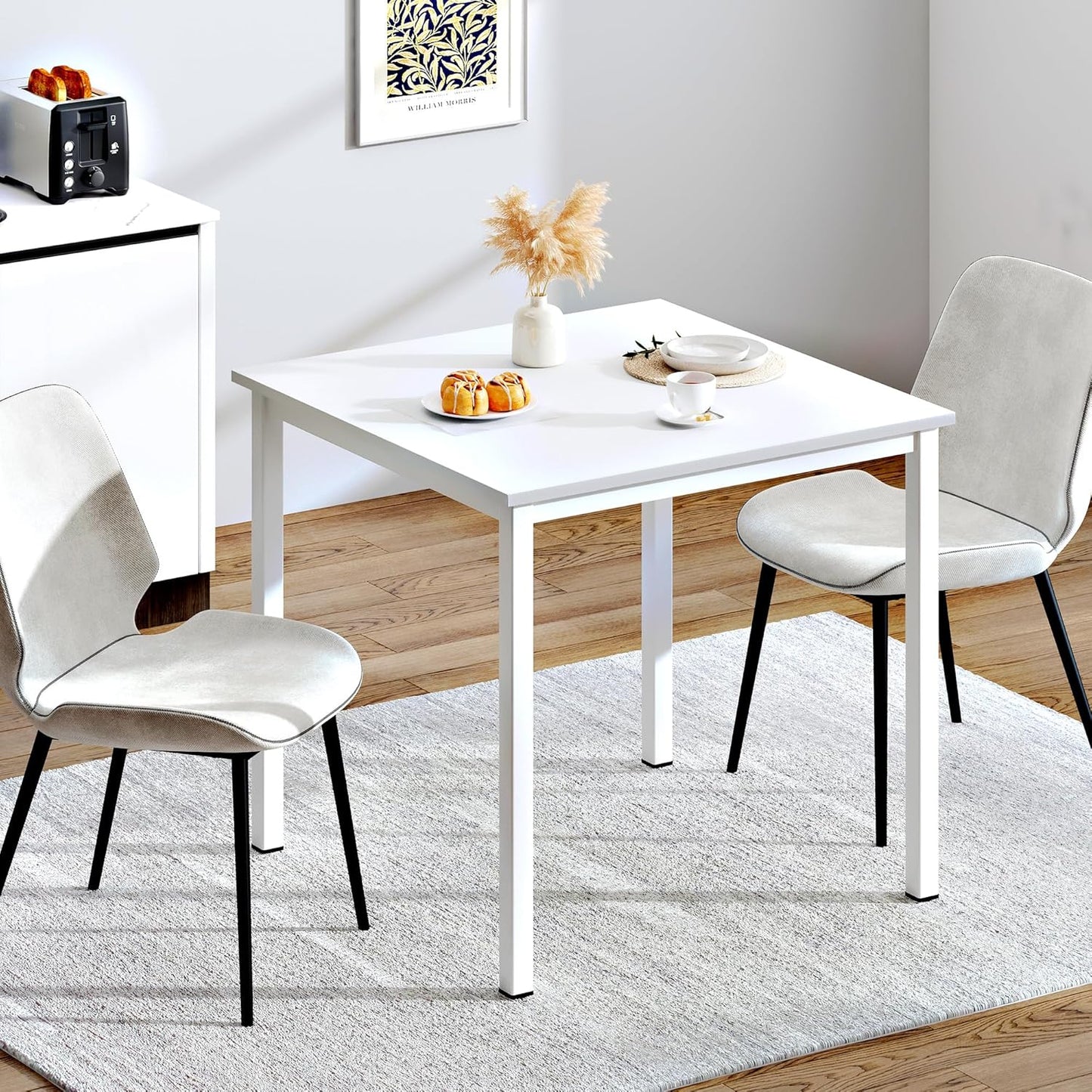 Need Small Square Dining Table- 31-1/2'' Sturdy and Heavy Duty Writing Desk for Small Spaces and Writing Table Desk Breakroom Table, White Color