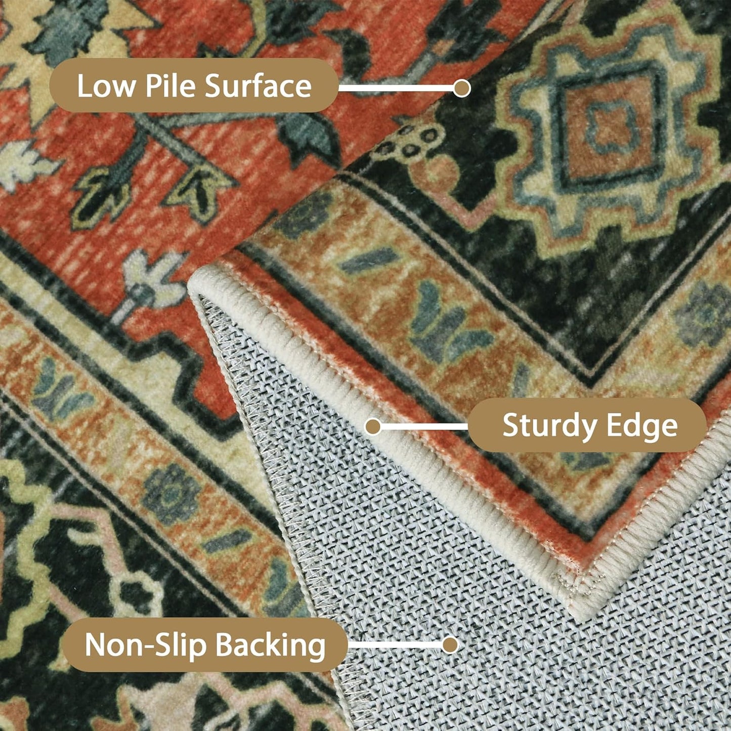 GENIMO 2x5 Runner Rugs for Hallway, Machine Washable Non Slip Vintage Rugs, Low Pile Lightweight Soft Print Rug for enrtyway, Corridor, Home Office, Kitchen,Desert Ember