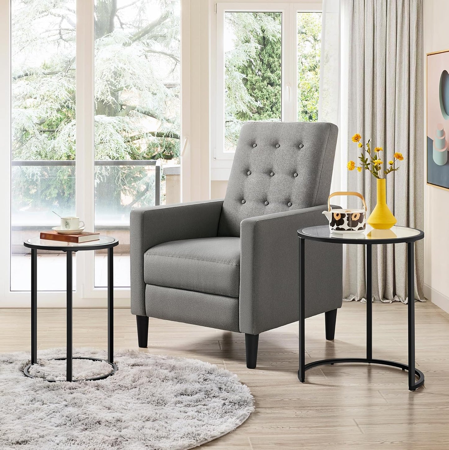 Yaheetech Round Nesting End Table Set of 2,Stacking Side Tables,Coffee Tables Set w/Metal Frame & Glass Top & Protective Foot Pads for Small Space, Living Room, Office- Black