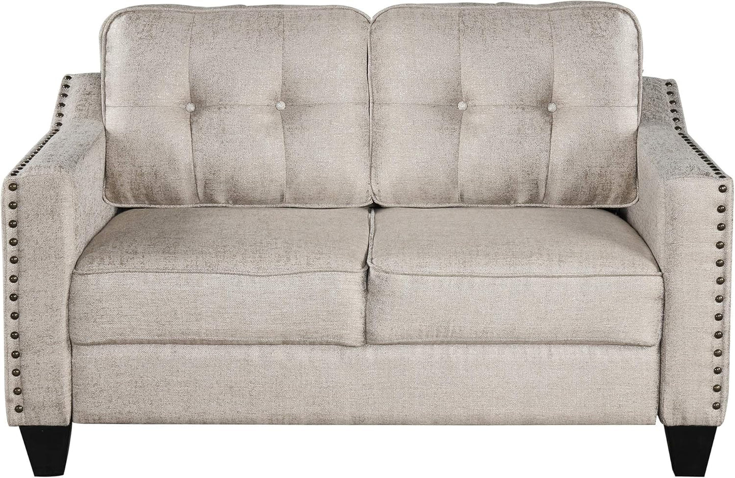 3 Pieses Living Room Sofa Sets Linen Blend Button Tufted Retro Sofa&Couch Include 3 Seaters Couch, Loveseat and Armchair with Waved Armrests and Nailhead Decor for Home Apartment Office