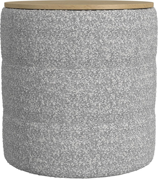 HomePop Channel Storage Ottoman with Wood Top - Cream Boucle with Gray Yarns