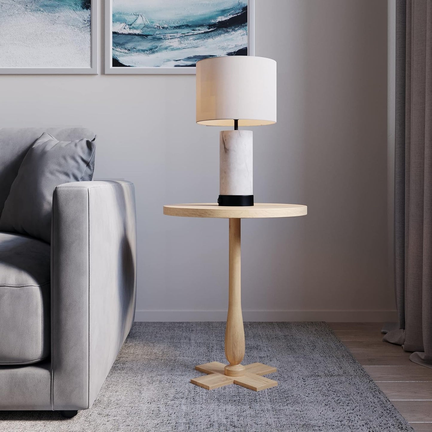 Lavish Home Side Table - Mango Wood Pedestal Table with White Distressing for Couch, Loveseat, Entryway, or Bed - Farmhouse Living Room Furniture