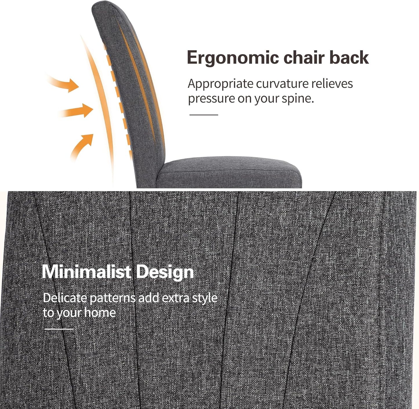 VECELO Upholstered Dining Chairs Set of 4, Modern Fabric and High Back & Solid Wood Legs, Parsons for Kitchen/Living Room- Dark Gray