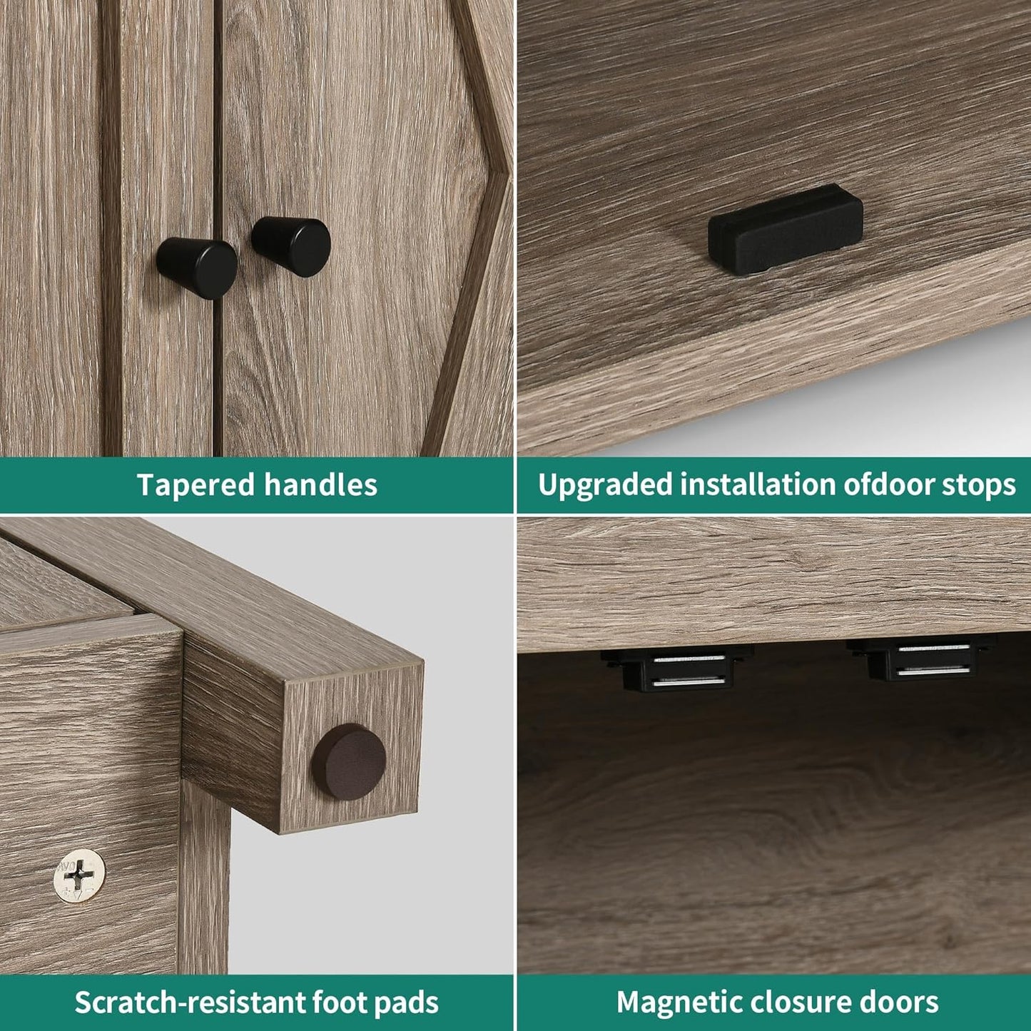 YITAHOME Buffet Cabinet with Storage, 55'' Modern Farmhouse Coffee Bar Cabinet w/4 Doors ＆Adjustable Shelf, Wood Large Kitchen Storage Cabinet with Barn Doors for Kitchen, Living Room, Grey-Brown