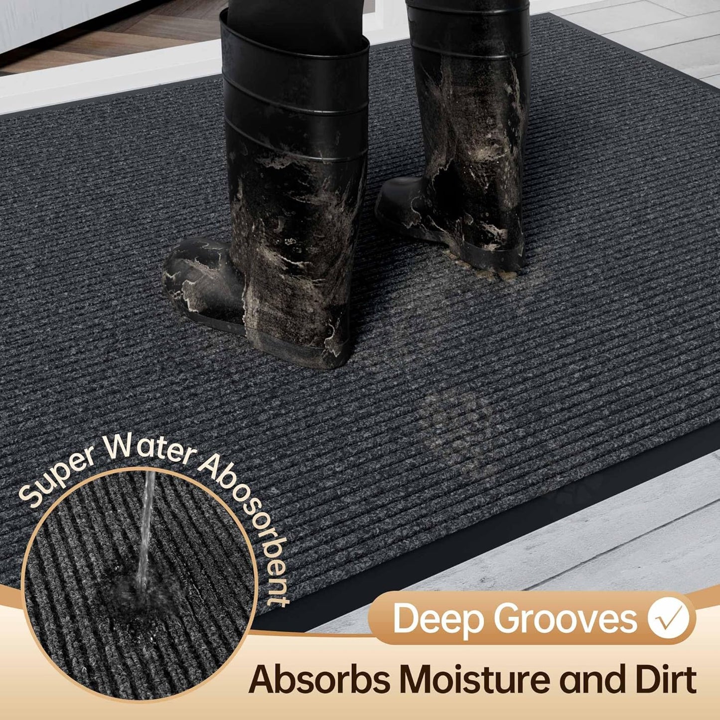 Amyracel Front Door Mat Indoor Outdoor Entrance, 24'' x 72'' All-Season Waterproof Heavy Duty Doormat for Outside Entry, Stain and Fade Resistant, Low Profile, Easy Clean Patio Entryway Mat