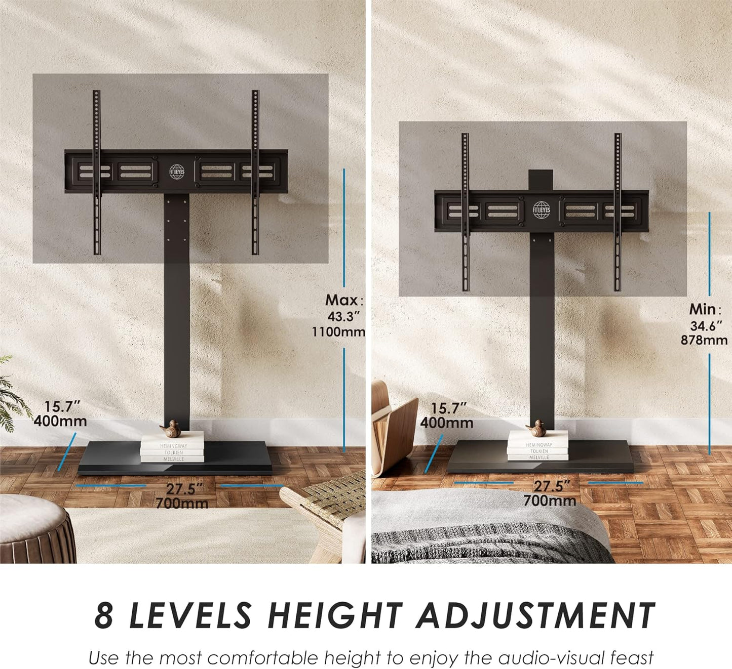 FITUEYES Iron Base Universal Floor TV Stand with Swivel Mount Space Saving for 50-85 Inch LED LCD Plasma Flat or Curved Screen TVs Height Adjustable Cable Management