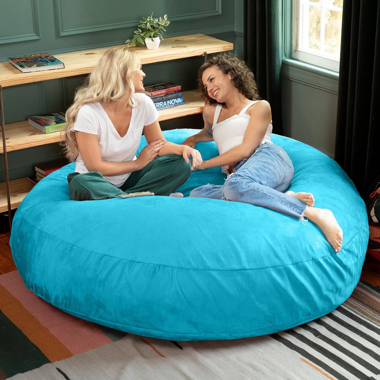 Jaxx 6 Foot Cocoon - 2-in-1 Convertible Bean Bag Bed & Large Bean Bag Chair for Adults, Microsuede Teal