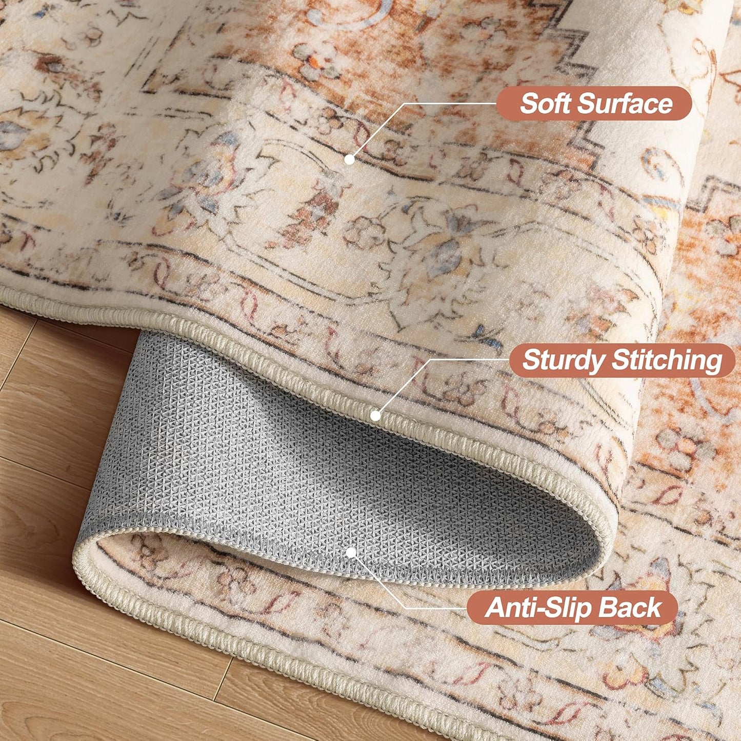 Tangsoo Area Rug 3x5 Bedroom Rug, Washable Vintage Indoor, Non Slip Accent, Print Distressed Brick Red Carpet, Soft Low Pile Rug for Living Room Dorm Bedroom Bedside Entryway Bathroom