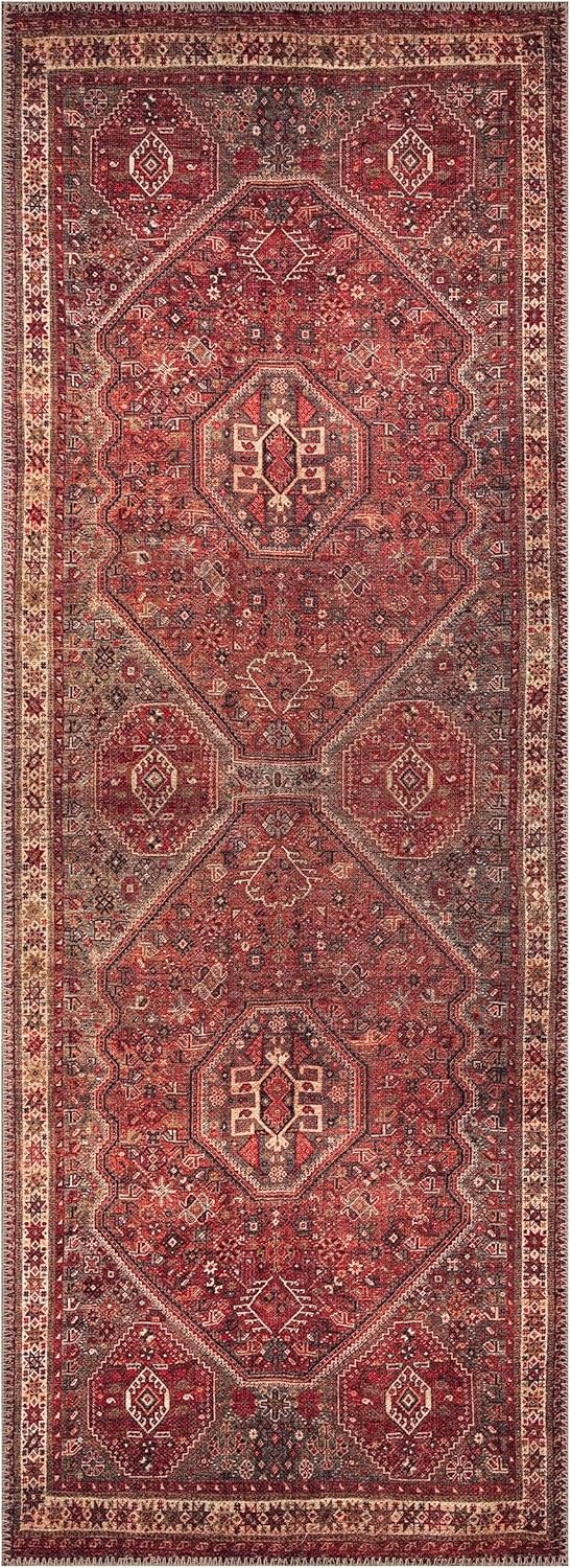 Keen Home Design 2x12 Rug - Machine Washable Runner Rug with Non-Slip Backing, Ideal for Hallway, Entryway, Kitchen, Laundry Room - Vintage, Easy Clean, Durable, Low Pile - (2'6" x 12')