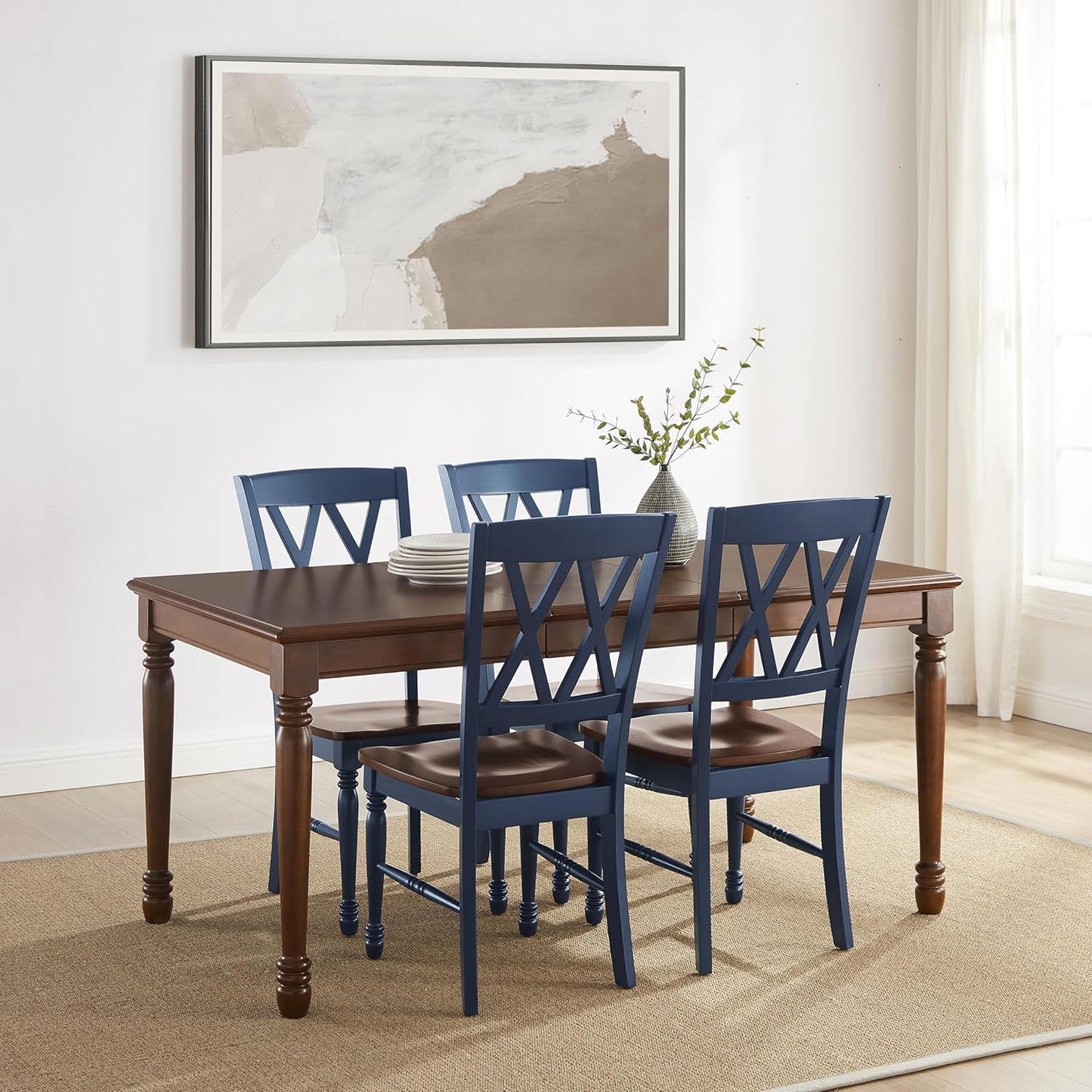 Crosley Furniture Shelby 5-Piece Traditional Dining Table Set for 4, Dinner Tables with Kitchen Chairs, Navy/Dark Cherry