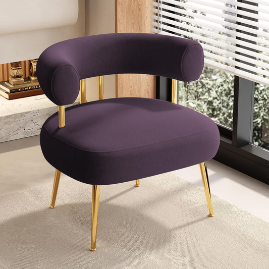 Modern Accent Chair, Round Upholstered Barrel Armchair for Small Spaces, Fluffy Side Corner Sherpa Sofa Chair for Living Room, Bedroom（Purple）