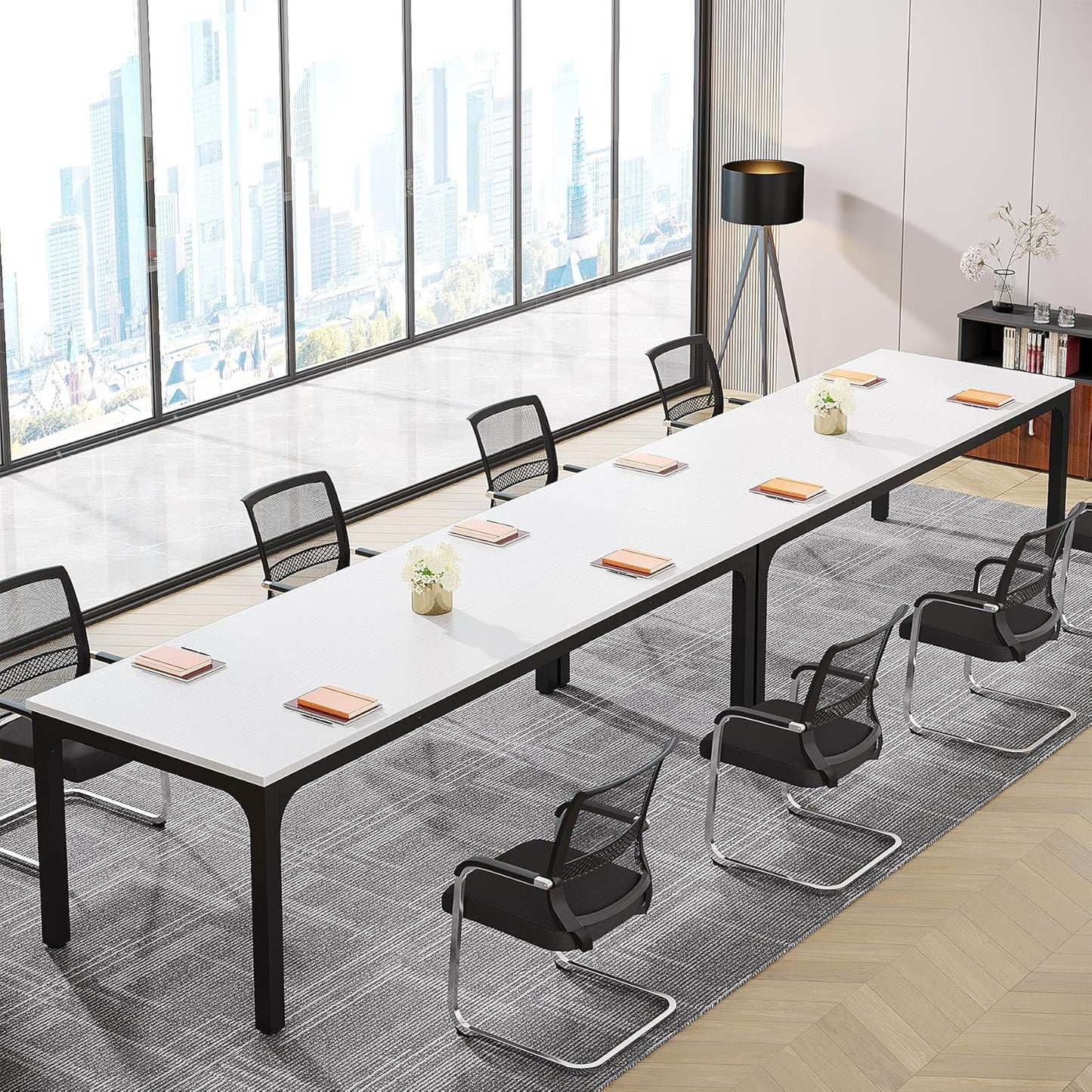 Tribesigns 6.5FT Conference Table, 78.7 Inche Rectangle Meeting Seminar Table, Large Business Tables for 6-8 People (Only Table) (White+Black)
