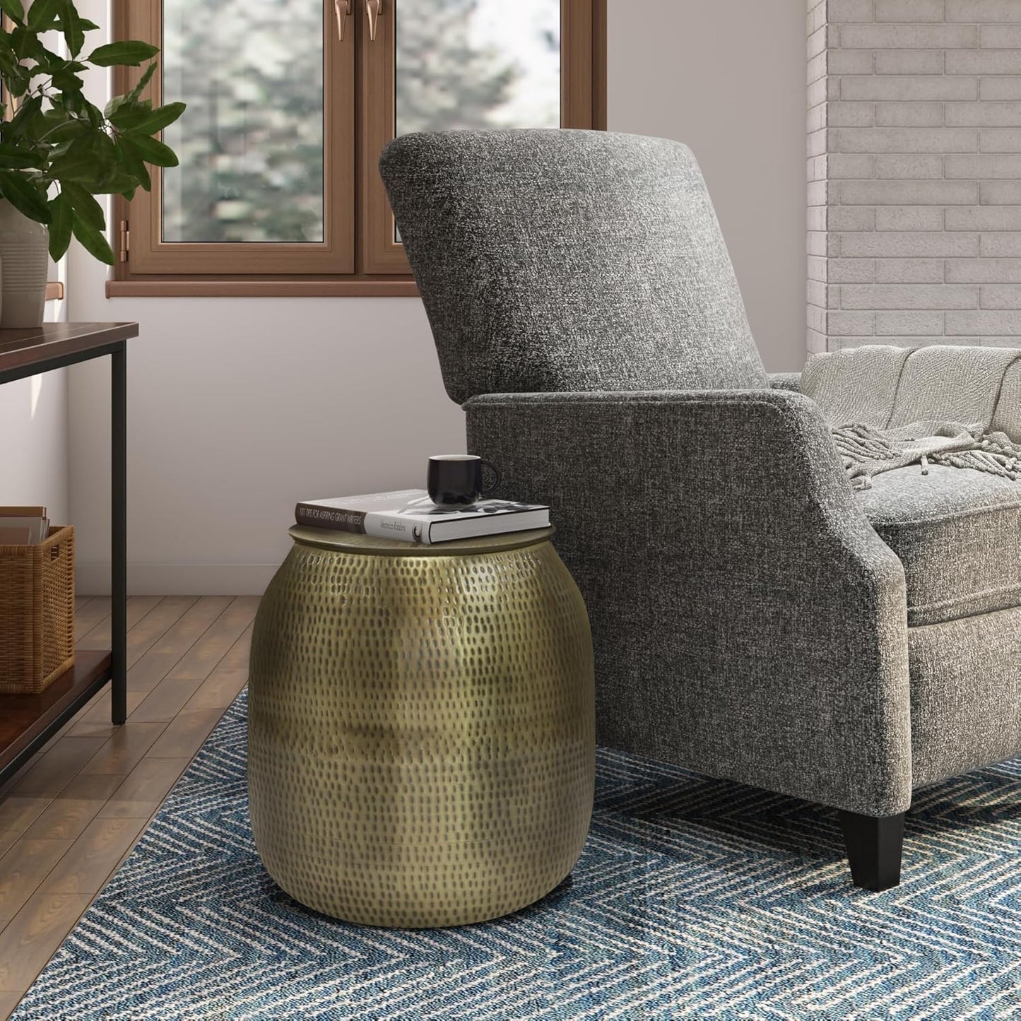 SIMPLIHOME Griffen Contemporary 19 inch Wide Metal Storage Accent Side Table in Antique Gold, Fully Assembled for the Living Room and Bedroom