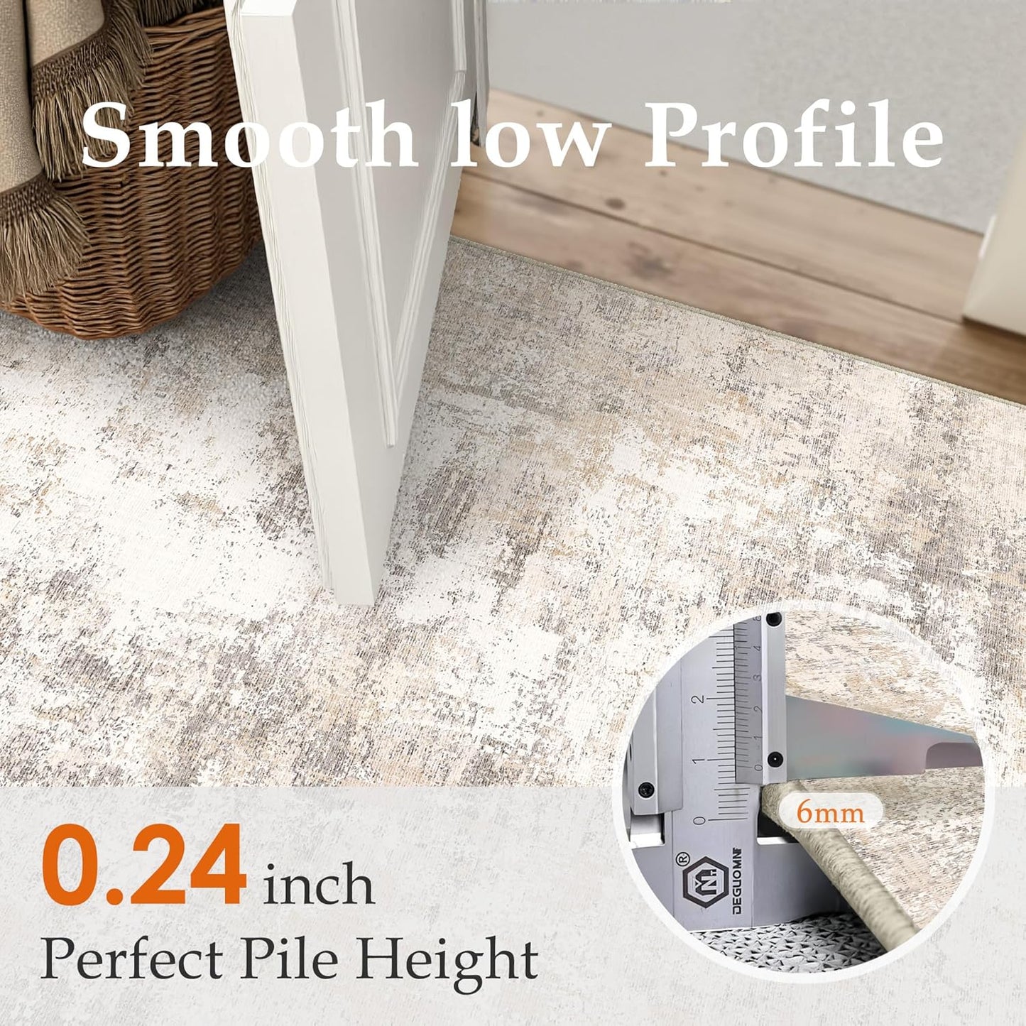 5x5 Washable Round Rug Beige Grey Neutral Abstract Living Room Bedroom Non Slip Low Pile Area Rug Office Entryway Indoor Doormat Soft Carpet for Entrance Bathroom Kitchen