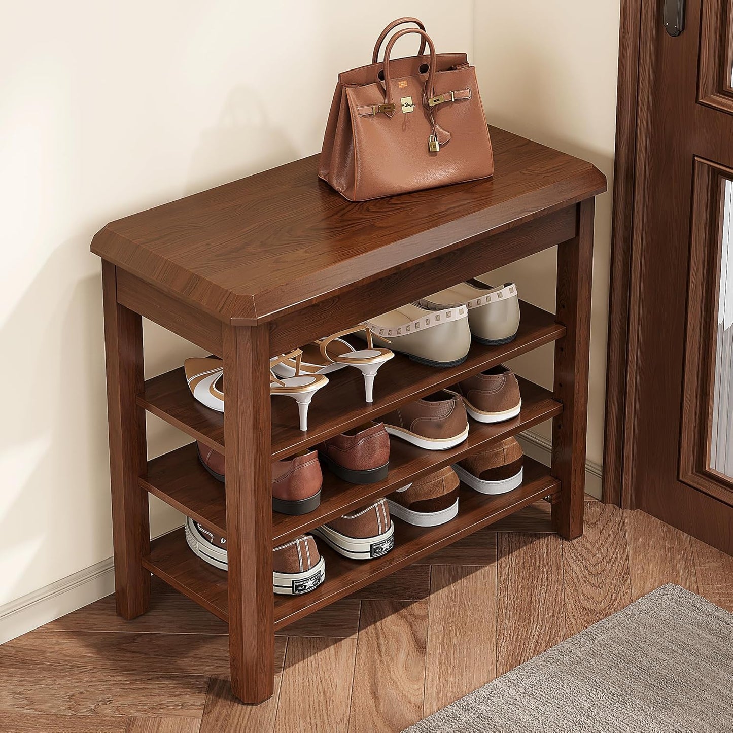 Shoe Rack for Front Door Entrance, Solid Wood Shoe Bench for Closet, Holds Up to 550lbs, Shoe Rack Bench for Entryway, Mudroom, Hallway