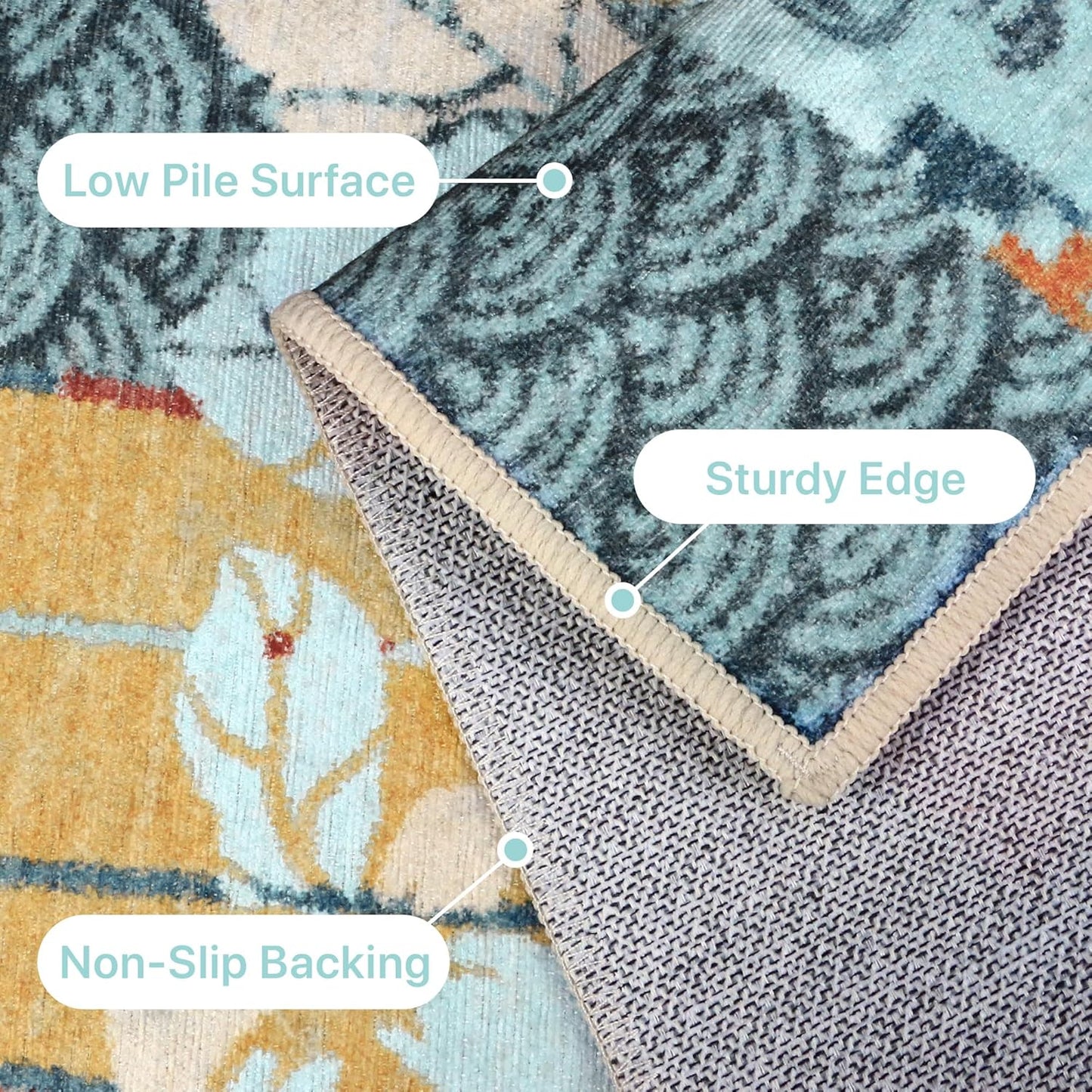 GENIMO Floral Runner Rug 2X6, Machine Washable Non Slip Vintage Patchwork Hallway Runner, Ultra-Thin Low Pile Runners for Indoor Entryway, Hallway, Kitchen and Corridor, Navy Blue